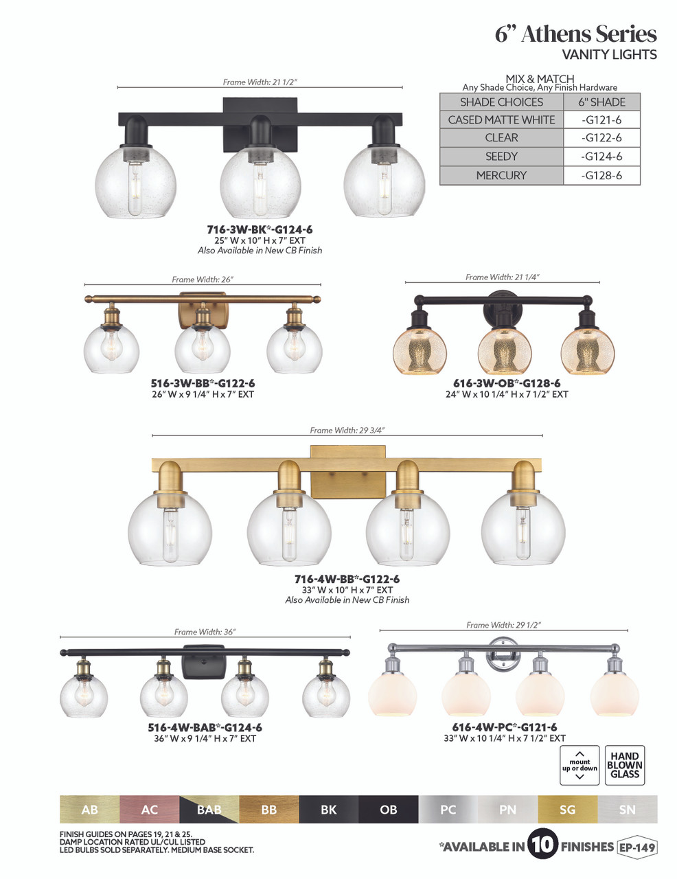 INNOVATIONS 716-3W-PN-G128-6 Athens 3-Light Bath Vanity Light Polished Nickel