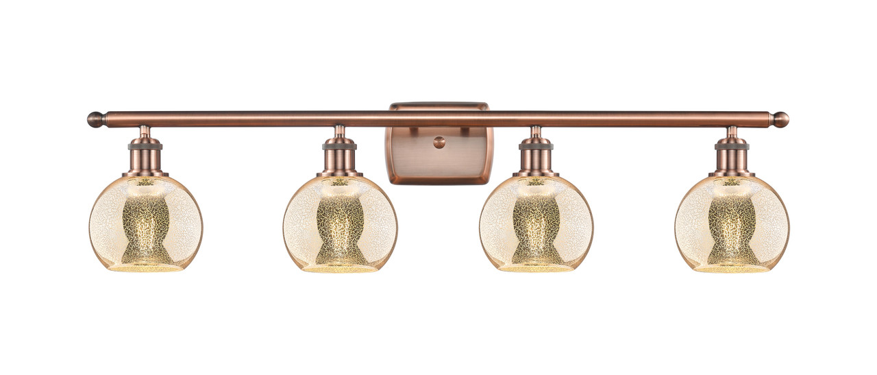 INNOVATIONS 516-4W-AC-G128-6 Athens 4-Light Bath Vanity Light Antique Copper