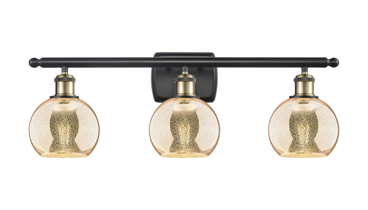INNOVATIONS 516-3W-BAB-G128-6 Athens 3-Light Bath Vanity Light Black Antique Brass
