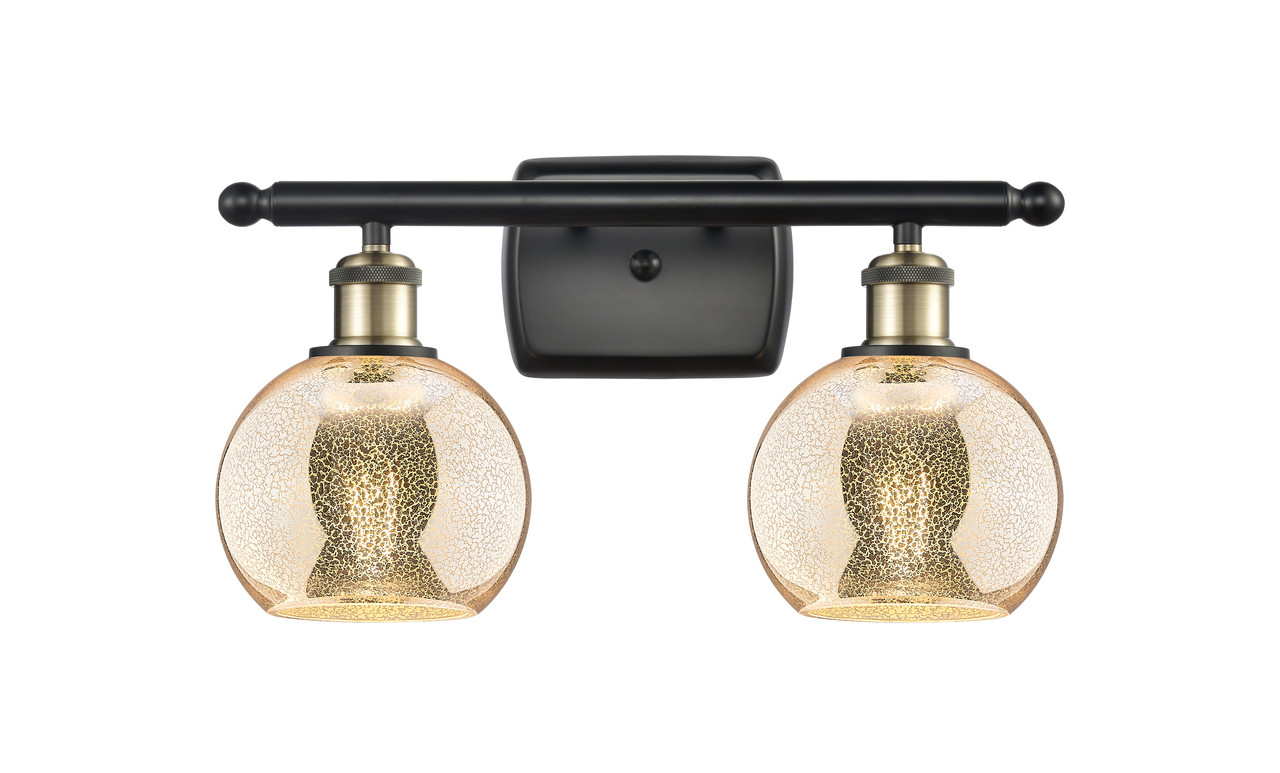 INNOVATIONS 516-2W-BAB-G128-6 Athens 2-Light Bath Vanity Light Black Antique Brass