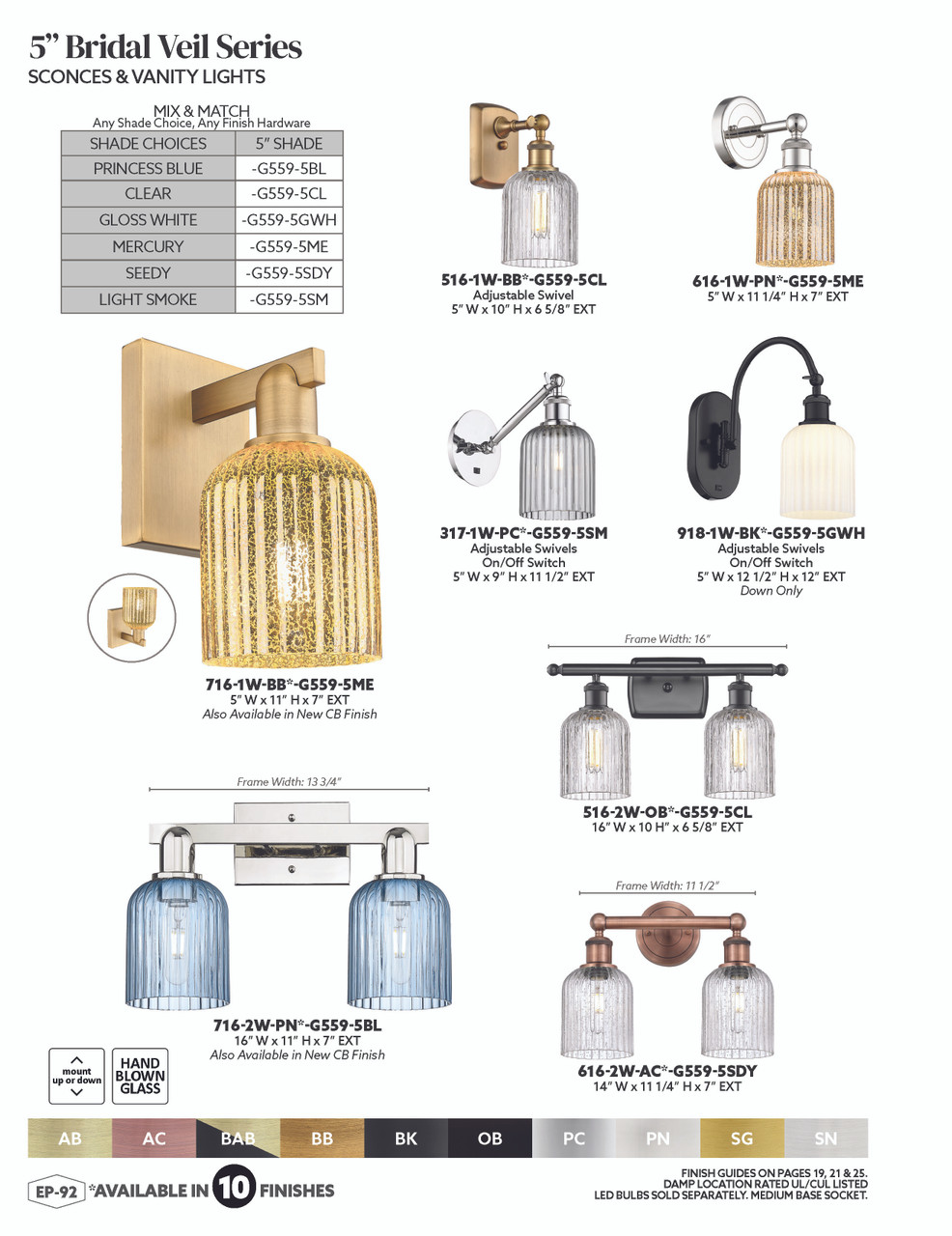 INNOVATIONS 616-2W-SN-G559-5BL Bridal Veil 2-Light Bath Vanity Light Brushed Satin Nickel