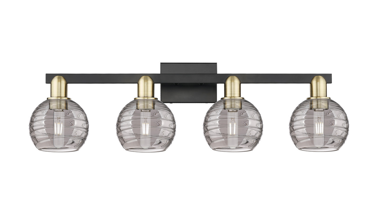 INNOVATIONS 716-4W-BAB-G1213-6SM Athens Deco Swirl 4-Light Bath Vanity Light Black Antique Brass