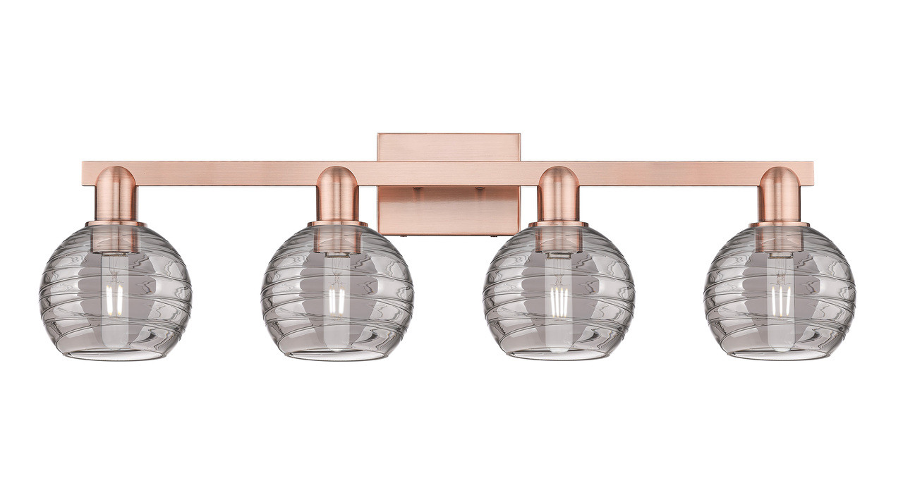 INNOVATIONS 716-4W-AC-G1213-6SM Athens Deco Swirl 4-Light Bath Vanity Light Antique Copper