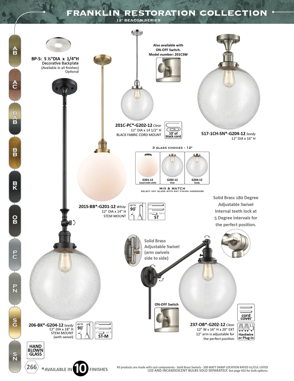 INNOVATIONS 237-SG-G208-12 Beacon 1-Light Swing Arm Satin Gold