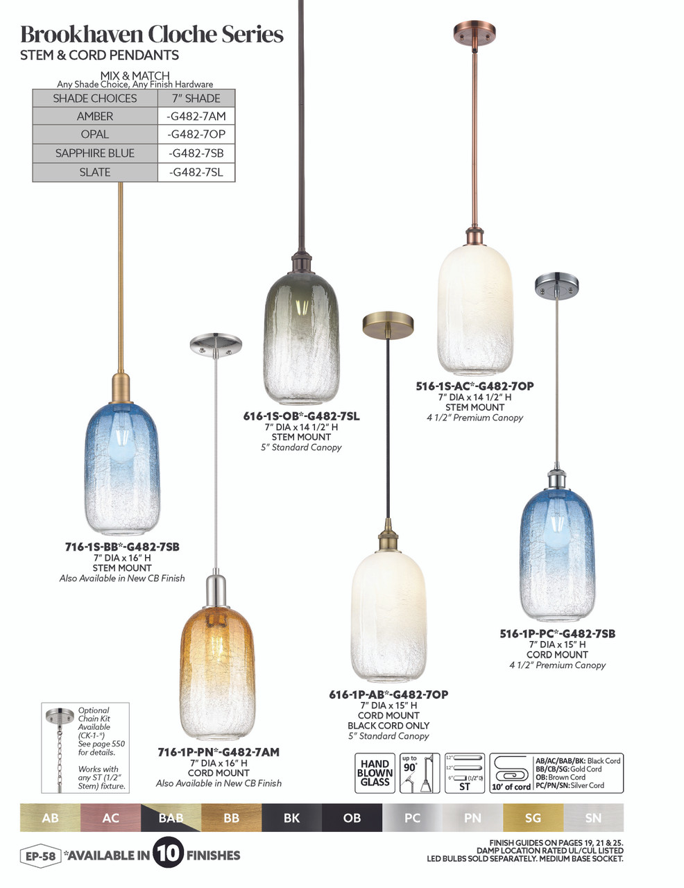 INNOVATIONS 716-1S-SG-G482-7SL Brookhaven Cloche 1-Light Mini Pendant Satin Gold