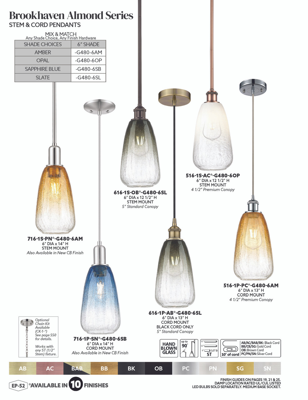 INNOVATIONS 716-1S-PC-G480-6SL Brookhaven Almond 1-Light Mini Pendant Polished Chrome