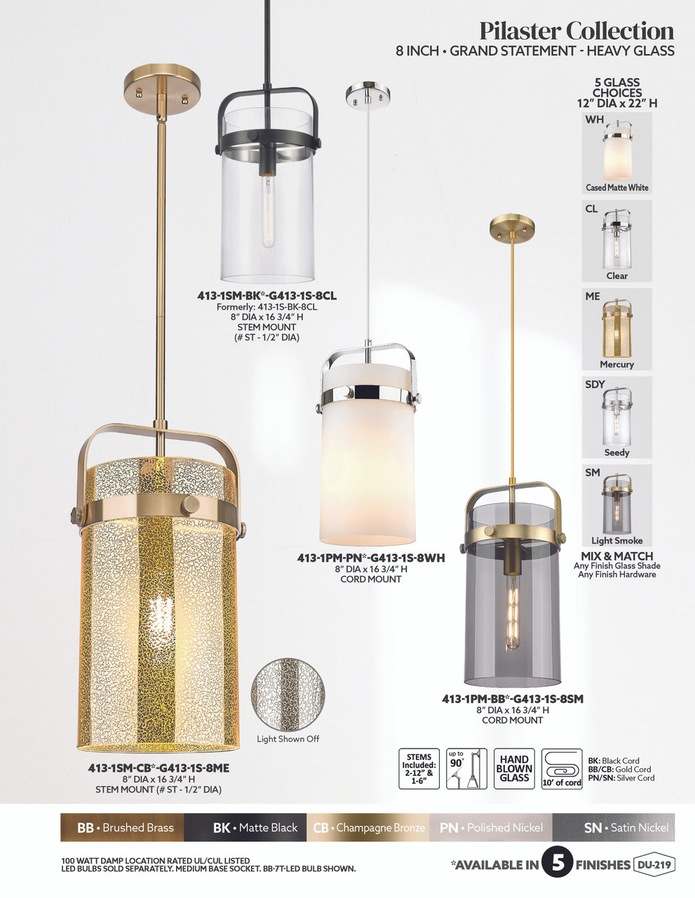 INNOVATIONS 413-1SM-PN-G413-1S-8ME Pilaster 1-Light Mini Pendant Polished Nickel