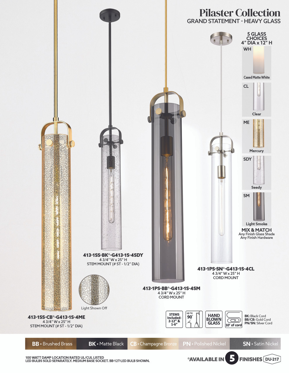 INNOVATIONS 413-1SS-BK-G413-1S-4ME Pilaster 1-Light Pendant Matte Black