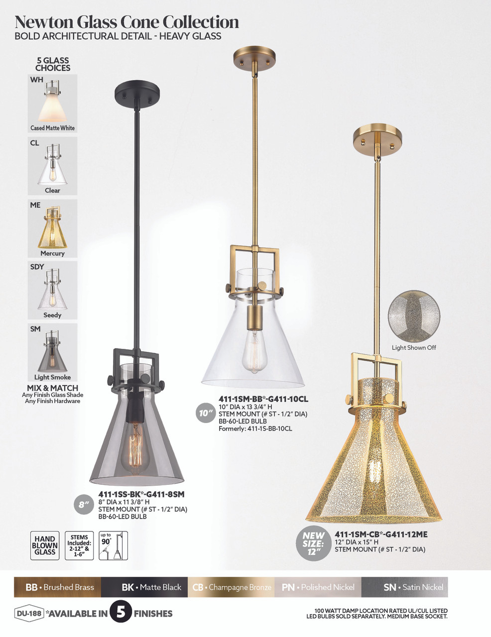 INNOVATIONS 411-1SM-CB-G411-10SM Newton Cone 1-Light Mini Pendant Champagne Bronze