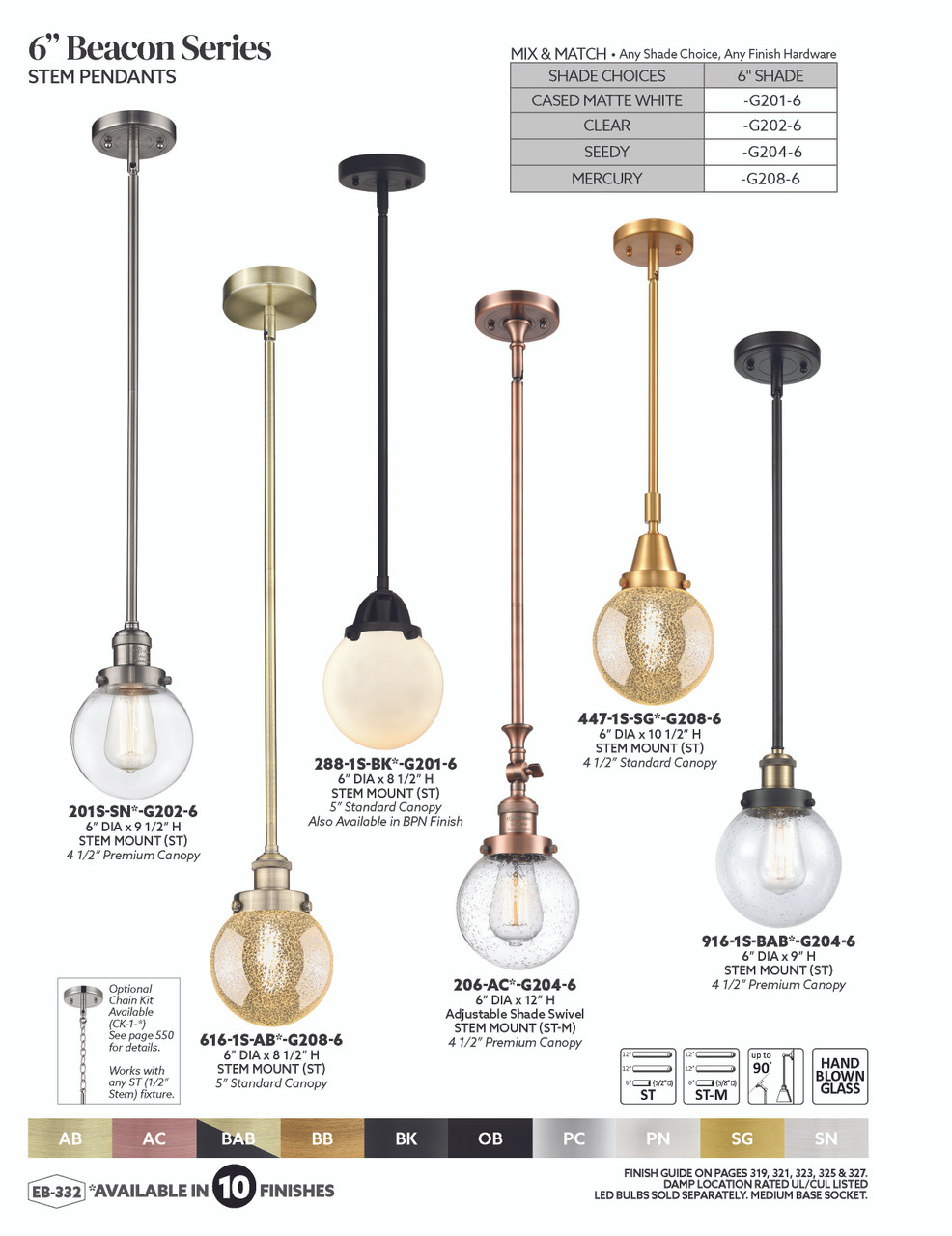 INNOVATIONS 916-1S-PC-G208-6 Beacon 1-Light Mini Pendant Polished Chrome