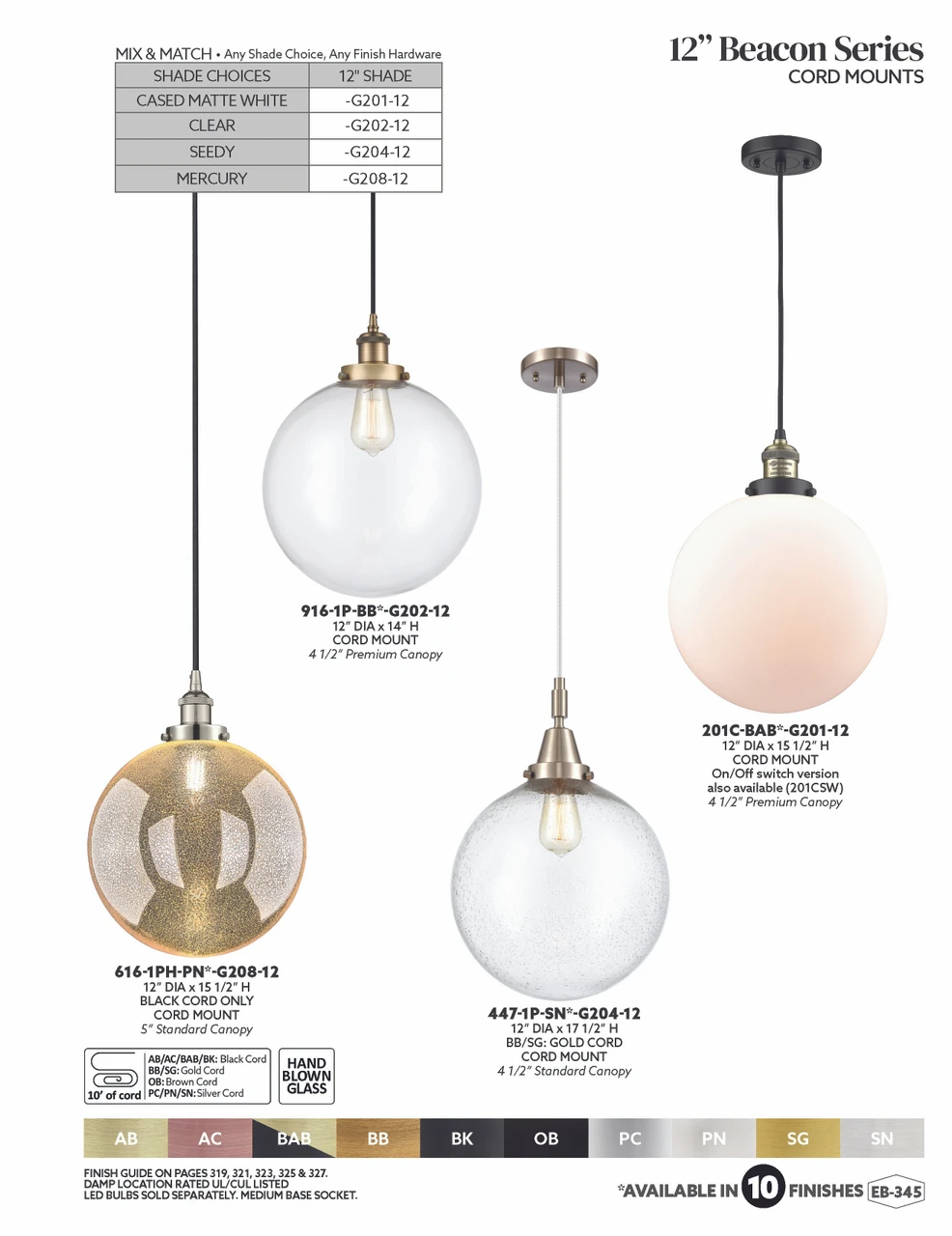 INNOVATIONS 447-1P-BAB-G208-12 Beacon 1-Light Mini Pendant Black Antique Brass