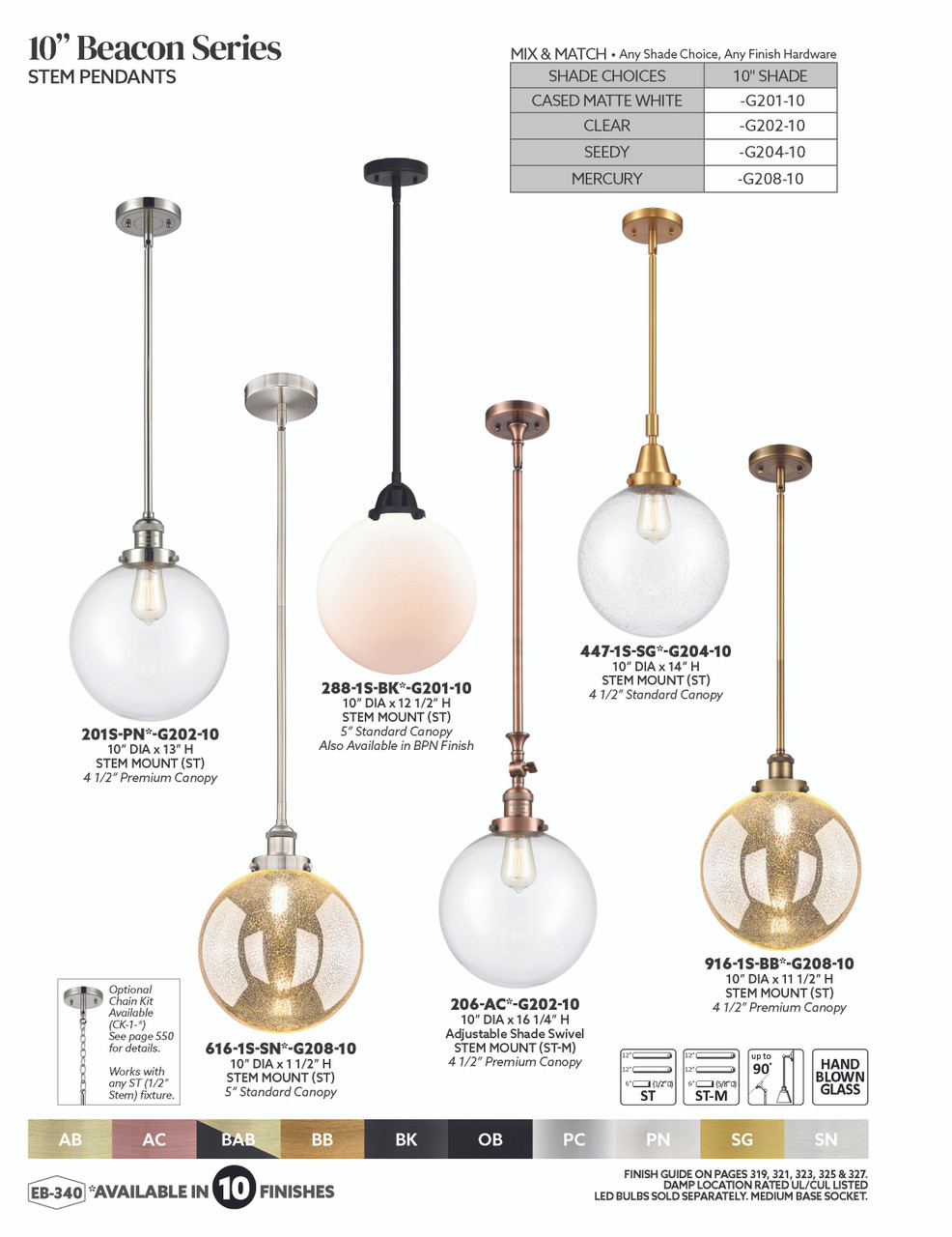 INNOVATIONS 447-1S-PC-G208-10 Beacon 1-Light Mini Pendant Polished Chrome