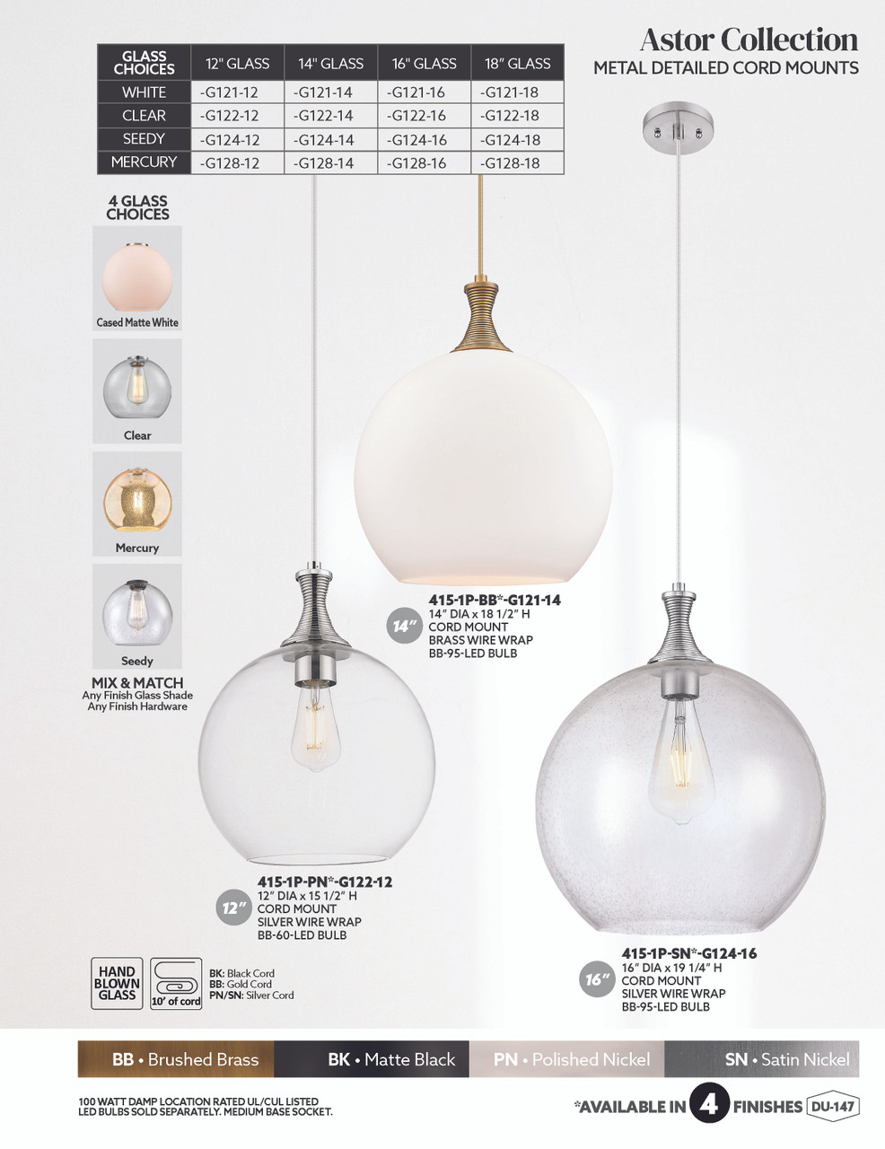 INNOVATIONS 415-1P-PN-G124-14 Astor 1-Light Pendant Polished Nickel