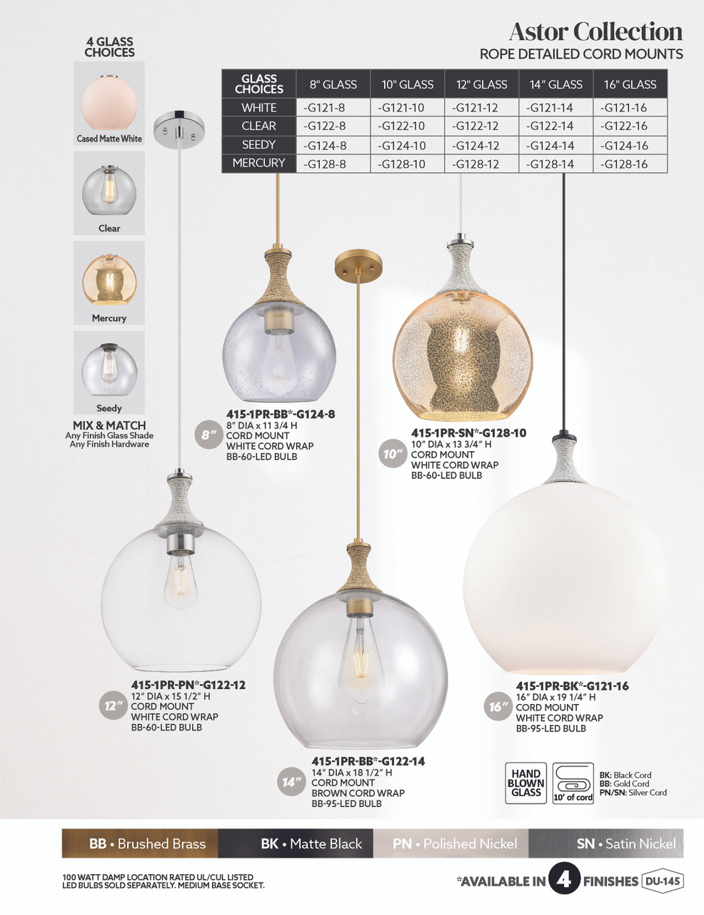INNOVATIONS 415-1PR-BB-G124-12 Astor 1-Light Mini Pendant Brushed Brass