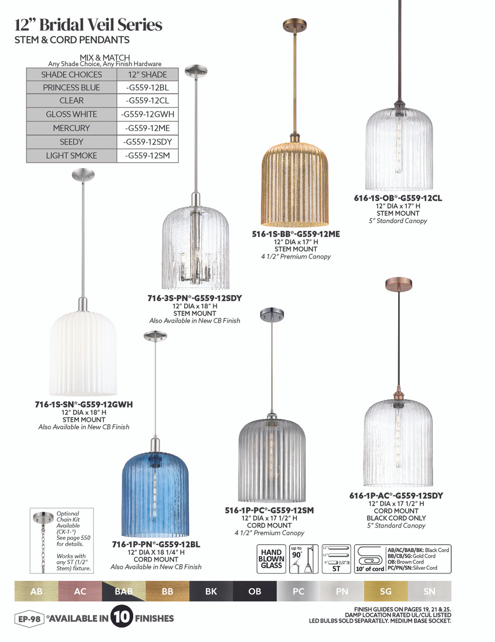 INNOVATIONS 616-1P-PC-G559-12ME Bridal Veil 1-Light Mini Pendant Polished Chrome