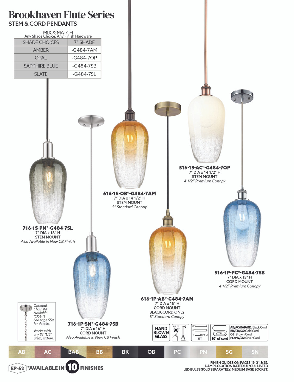 INNOVATIONS 716-1P-SG-G484-7OP Brookhaven Flute 1-Light Mini Pendant Satin Gold