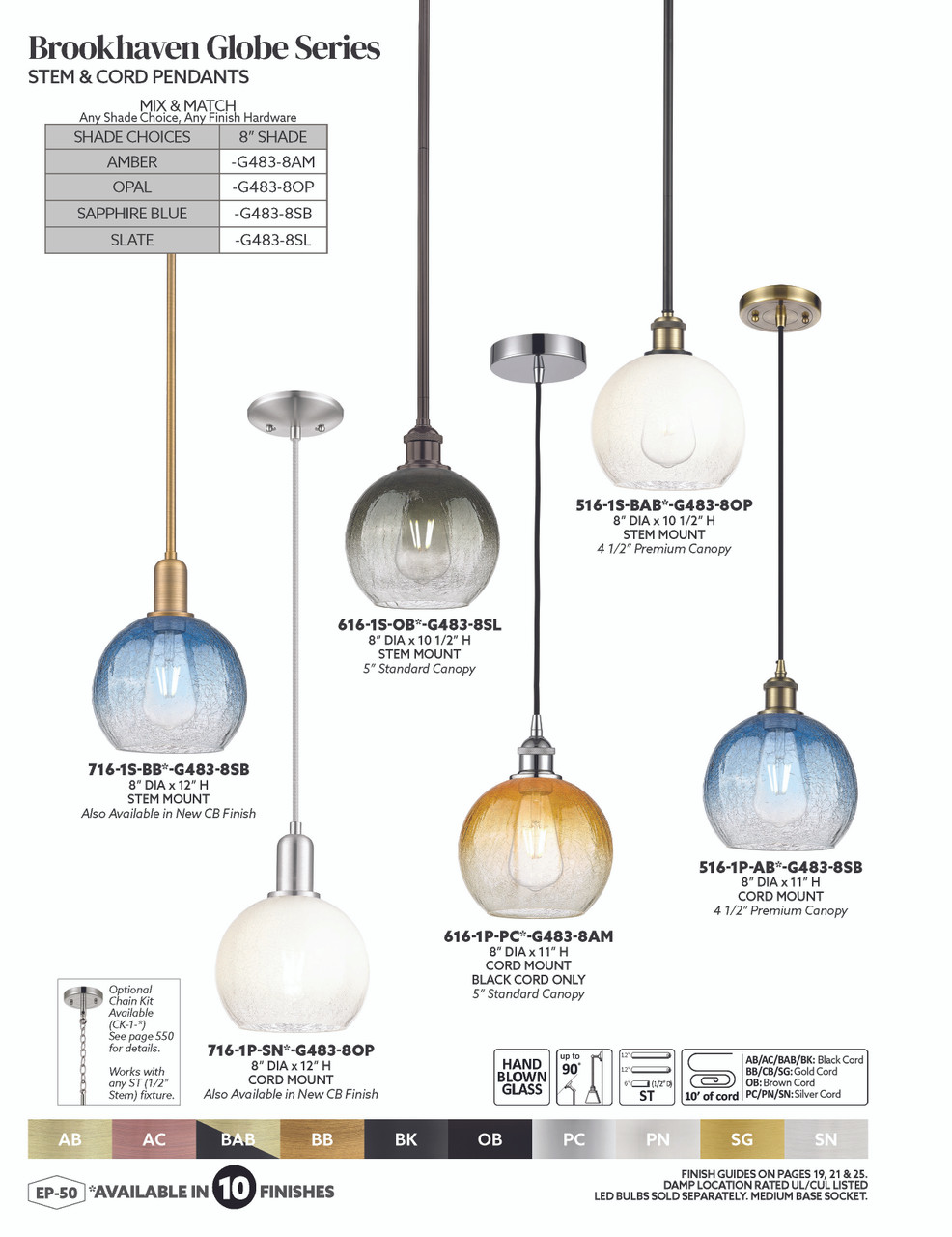 INNOVATIONS 716-1P-AC-G483-8OP Brookhaven Globe 1-Light Mini Pendant Antique Copper