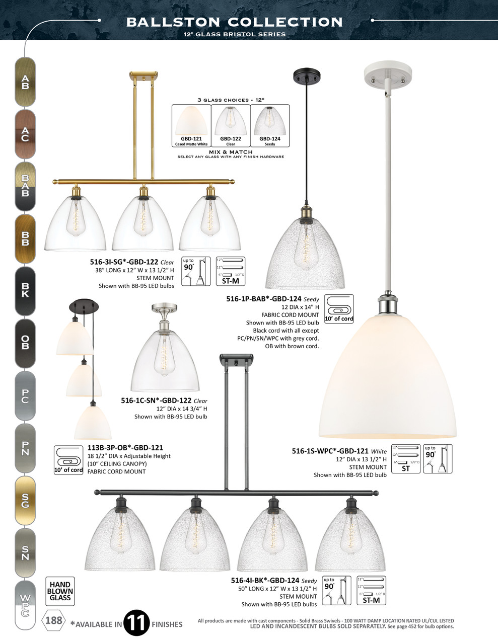 INNOVATIONS 113B-3P-OB-GBD-124 Bristol 3-Light Multi Pendant Oil Rubbed Bronze