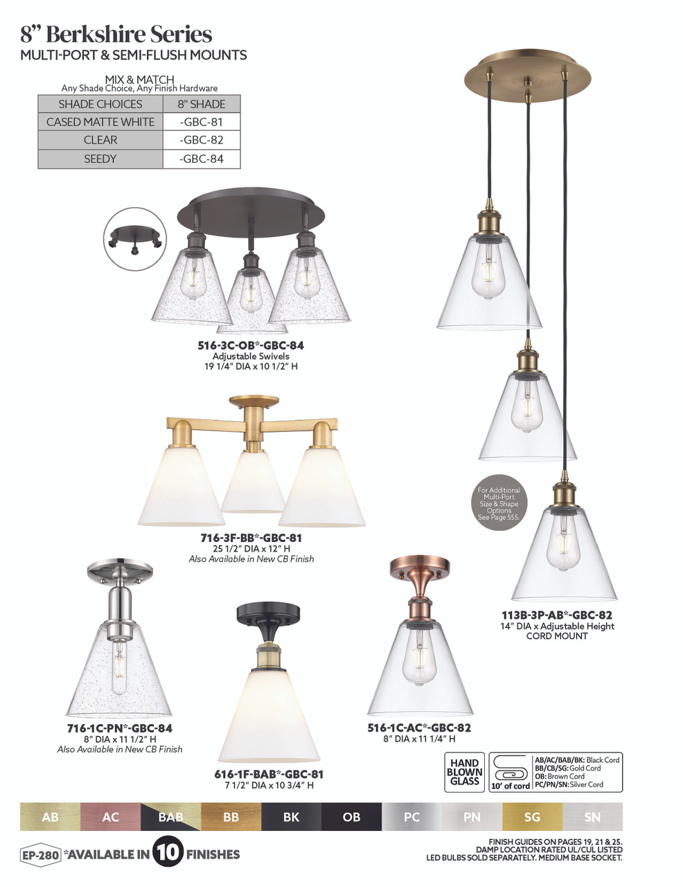 INNOVATIONS 113B-3P-PC-GBC-82 Berkshire Glass 3-Light Multi Pendant Polished Chrome