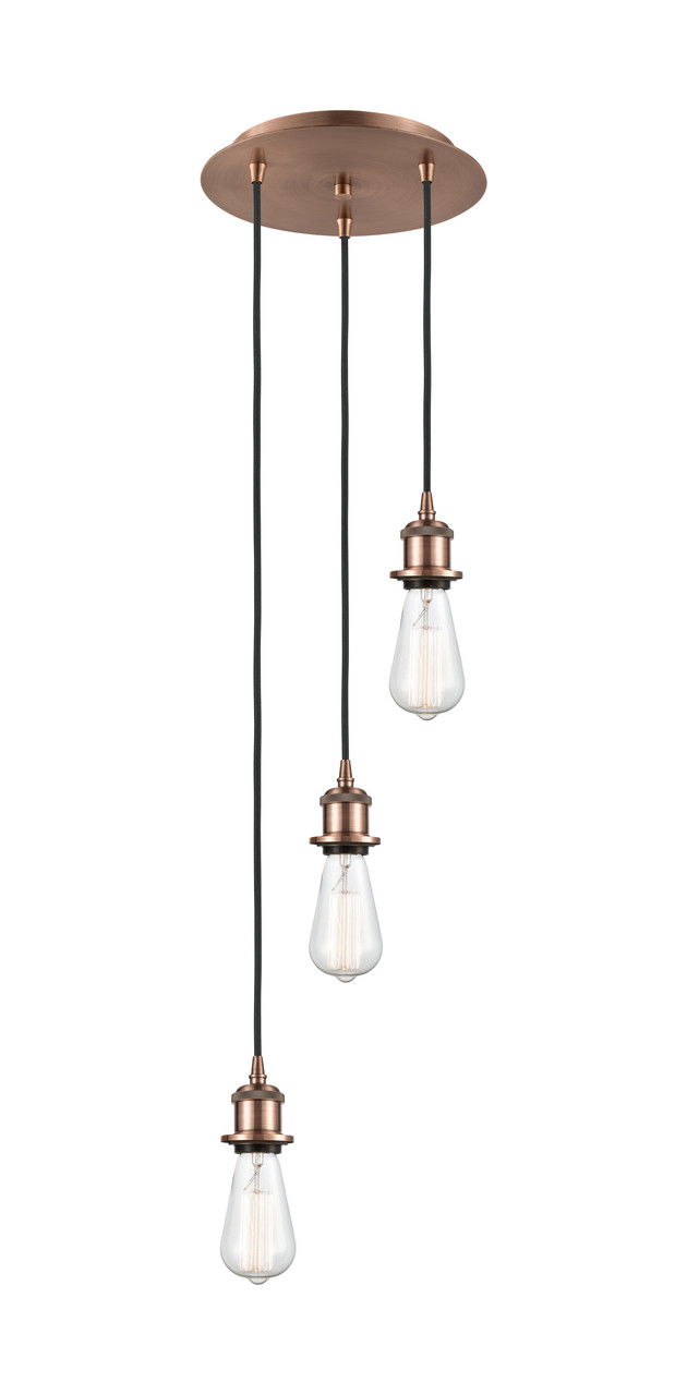 INNOVATIONS 113B-3P-AC-GBC-124 Berkshire Glass 3-Light Multi Pendant Antique Copper