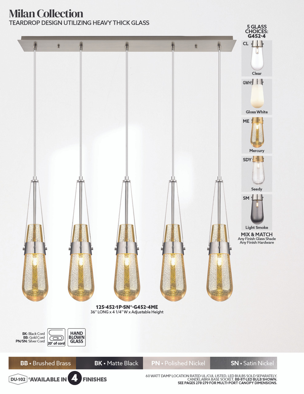 INNOVATIONS 125-452-1P-PN-G452-4ME Milan 5-Light Linear Pendant Polished Nickel