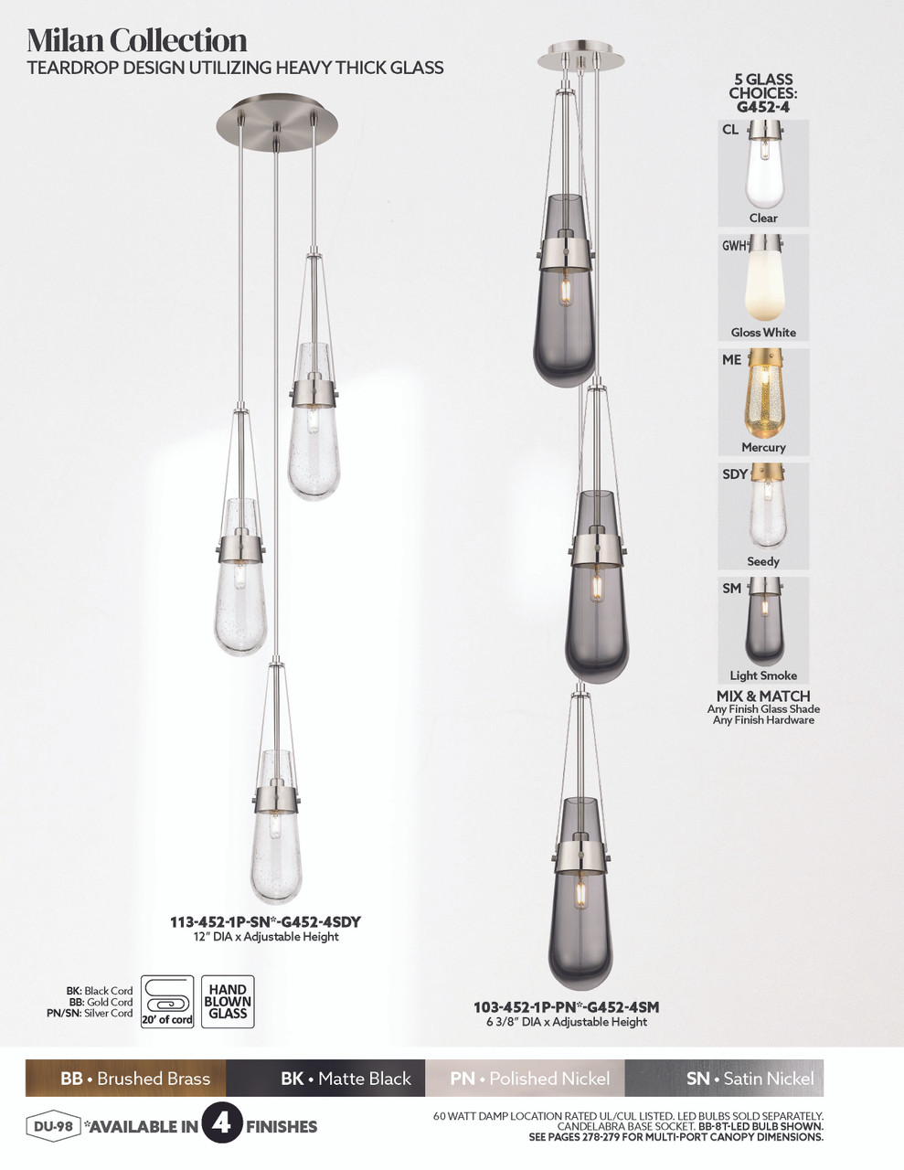 INNOVATIONS 113-452-1P-SN-G452-4GWH Milan 3-Light Multi Pendant Brushed Satin Nickel
