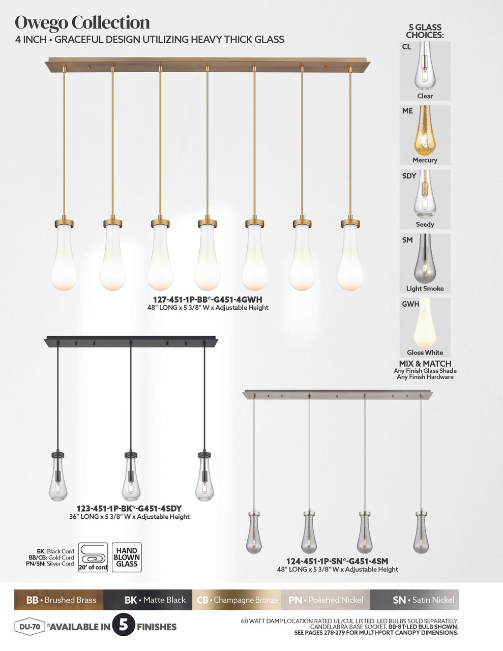 INNOVATIONS 127-451-1P-SN-G451-7SM Owego 7-Light Linear Pendant Brushed Satin Nickel
