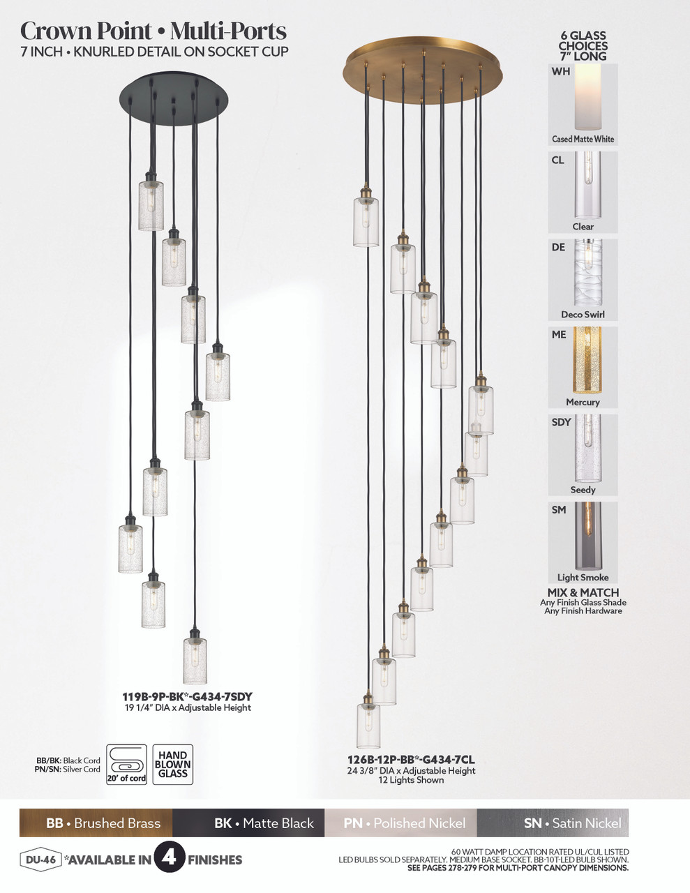 INNOVATIONS 126B-12P-PN-G434-7DE Crown Point 12-Light Multi Pendant Polished Nickel