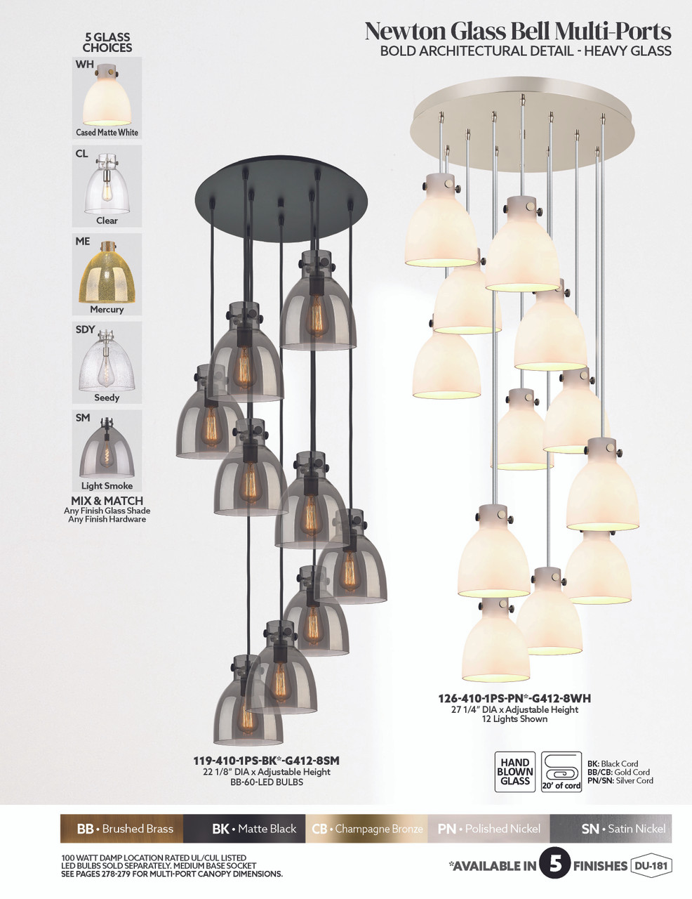 INNOVATIONS 119-410-1PS-SN-G412-8ME Newton Bell 9-Light Multi Pendant Brushed Satin Nickel