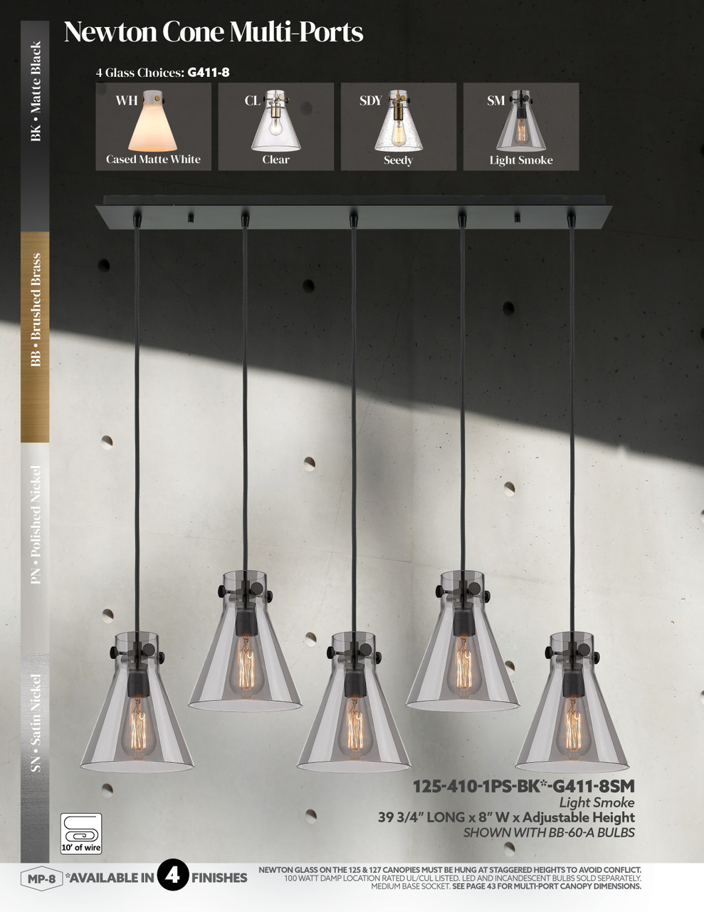 INNOVATIONS 125-410-1PS-SN-G411-8ME Newton Cone 5-Light Linear Pendant Brushed Satin Nickel