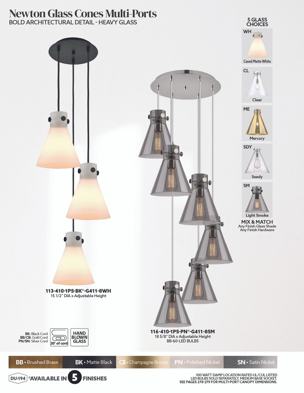 INNOVATIONS 113-410-1PS-BK-G411-8ME Newton Cone 3-Light Multi Pendant Matte Black