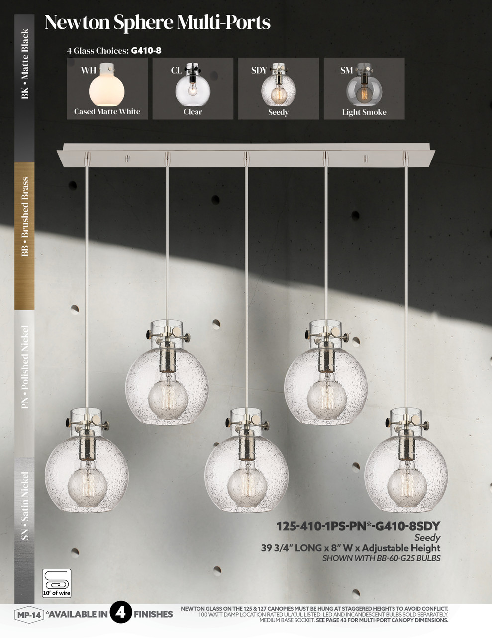 INNOVATIONS 125-410-1PS-PN-G410-8ME Newton Sphere 5-Light Linear Pendant Polished Nickel