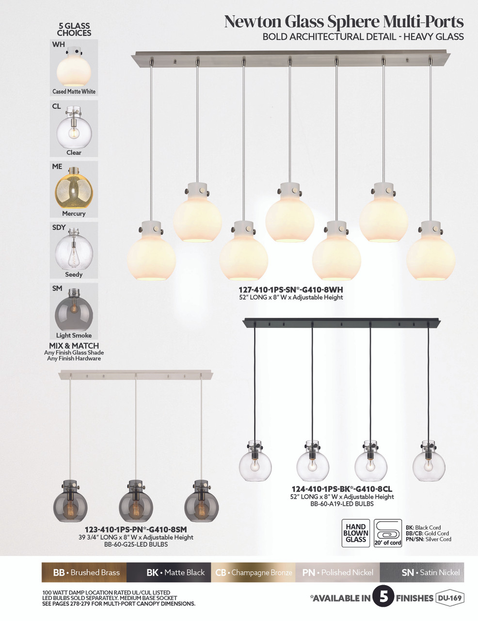 INNOVATIONS 124-410-1PS-BK-G410-8ME Newton Sphere 4-Light Linear Pendant Matte Black