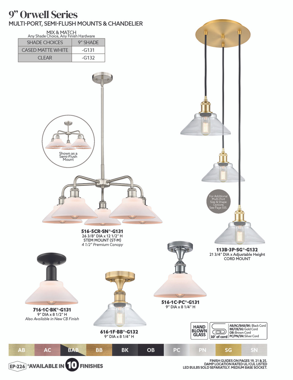 INNOVATIONS 113B-3P-PC-G131 Orwell 3-Light Multi Pendant Polished Chrome