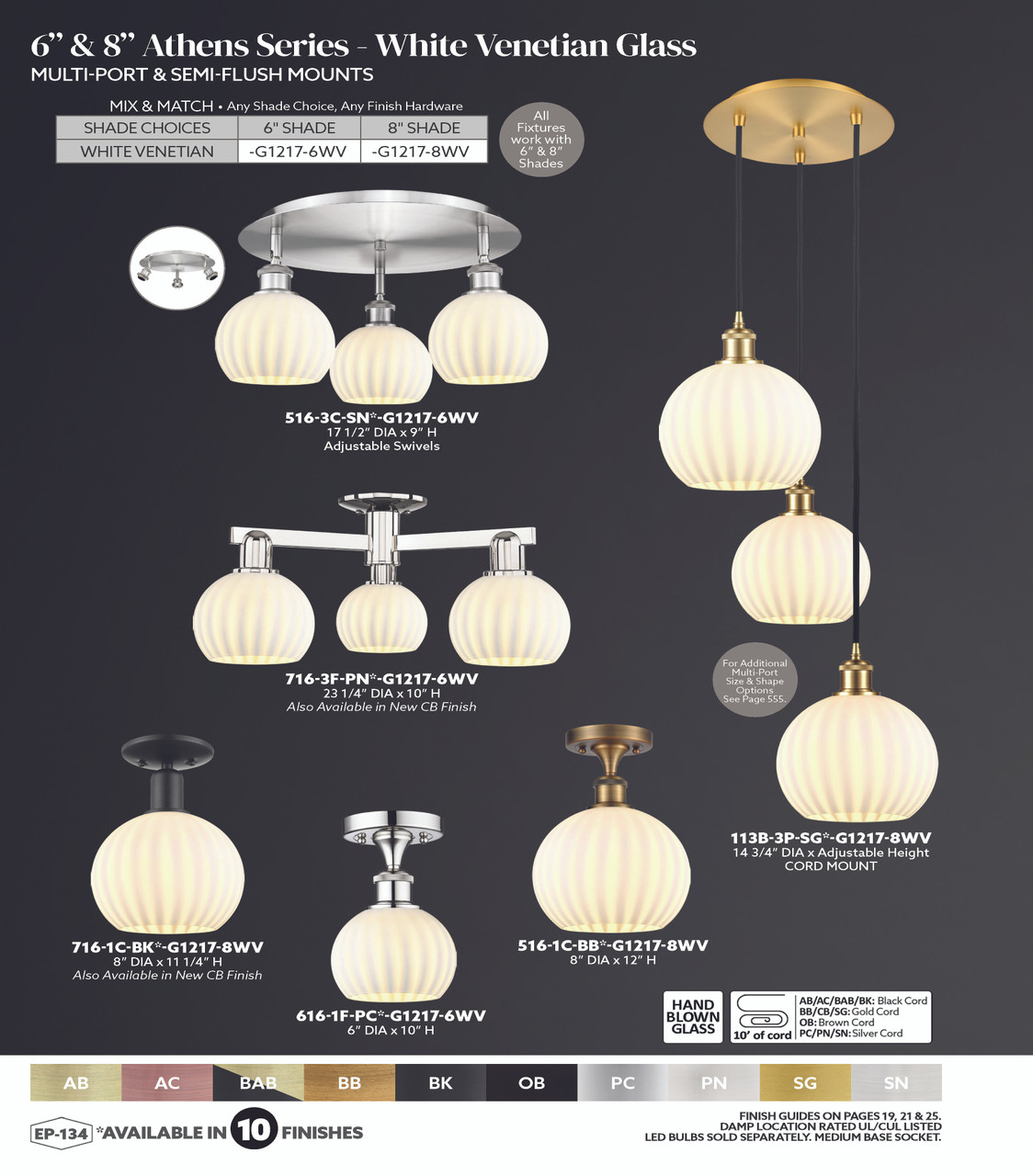 INNOVATIONS 113B-3P-PN-G1217-8WV White Venetian 3-Light Multi Pendant Polished Nickel