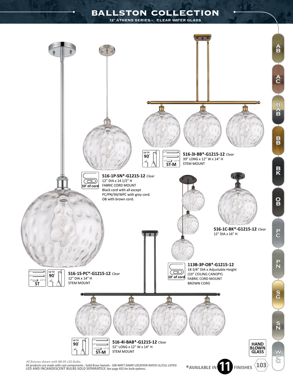 INNOVATIONS 113B-3P-BAB-G1215-12 Athens Water Glass 3-Light Multi Pendant Black Antique Brass