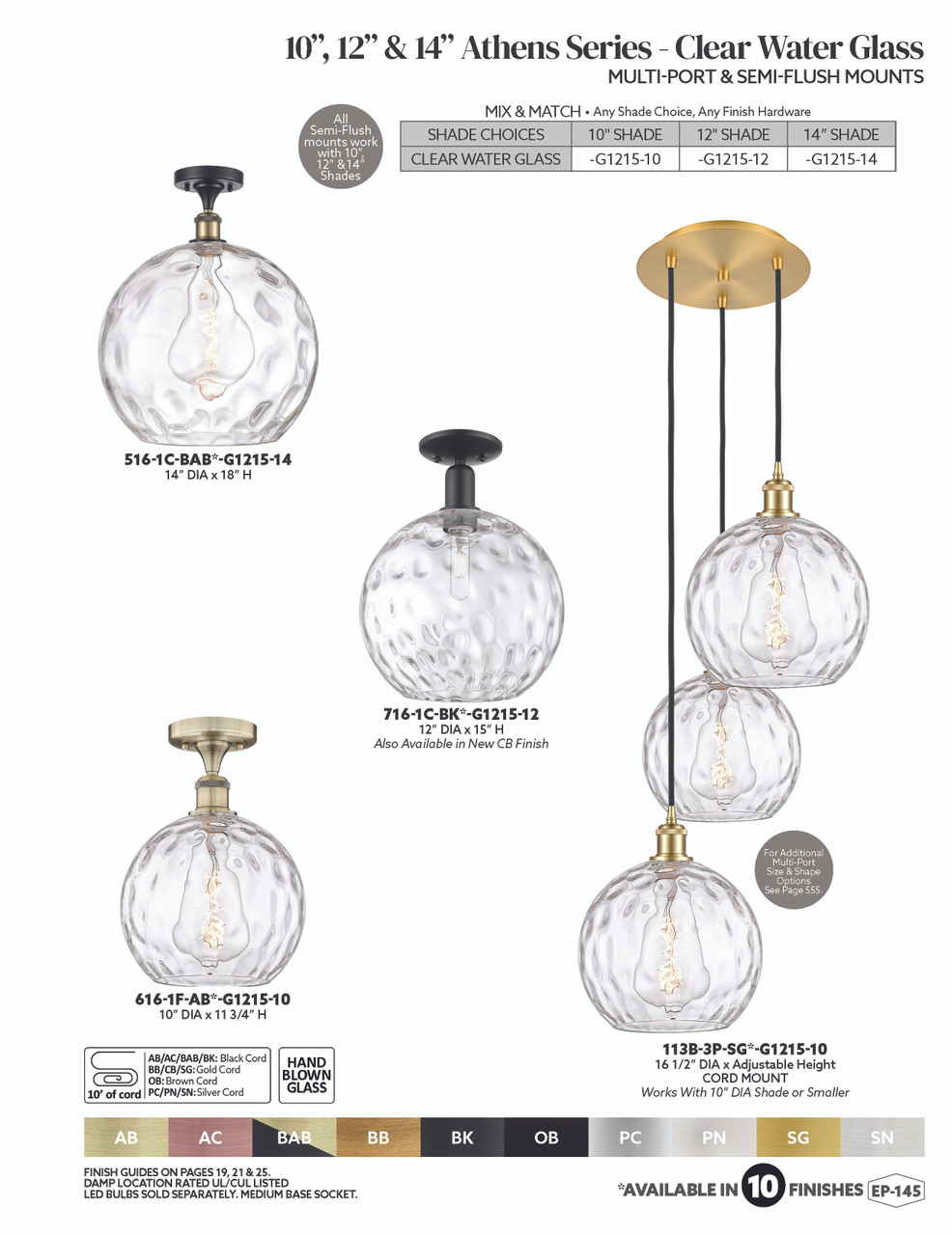 INNOVATIONS 113B-3P-BAB-G1215-10 Athens Water Glass 3-Light Multi Pendant Black Antique Brass