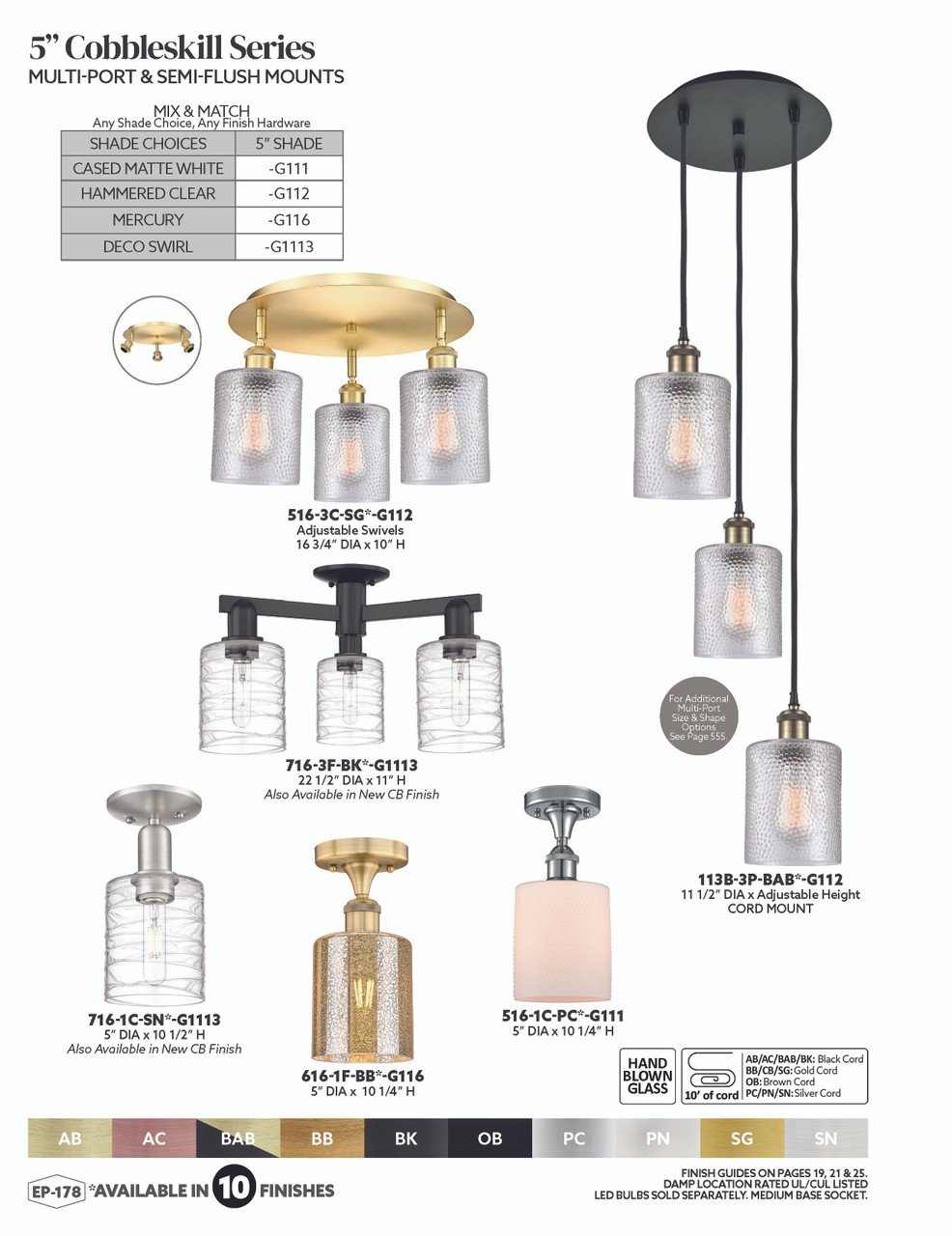 INNOVATIONS 113B-3P-PC-G112 Cobbleskill 3-Light Multi Pendant Polished Chrome