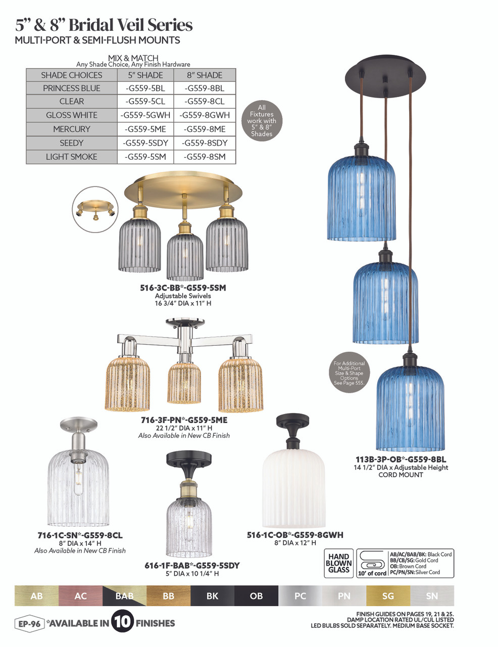 INNOVATIONS 113B-3P-AC-G559-8SM Bridal Veil 3-Light Multi Pendant Antique Copper