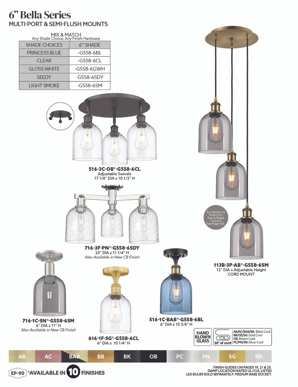 INNOVATIONS 113B-3P-PC-G558-6SM Bella 3-Light Multi Pendant Polished Chrome