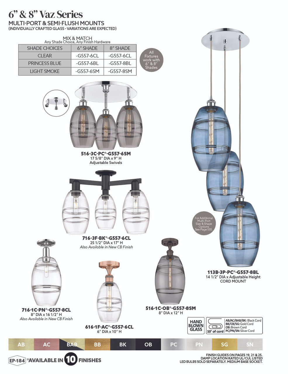 INNOVATIONS 113B-3P-BAB-G557-8BL Vaz 3-Light Multi Pendant Black Antique Brass