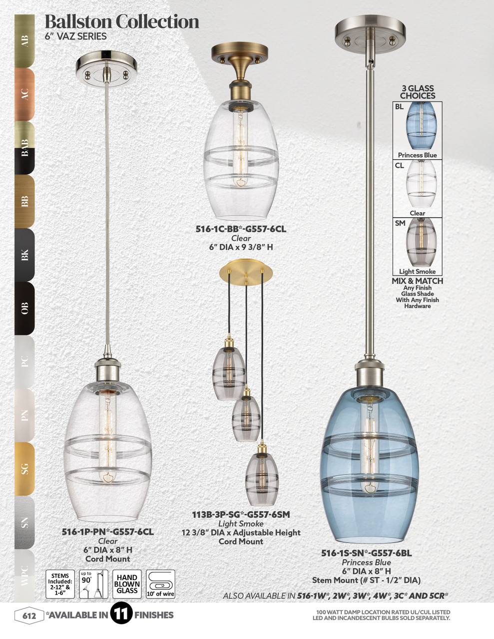 INNOVATIONS 113B-3P-PC-G557-6SM Vaz 3-Light Multi Pendant Polished Chrome