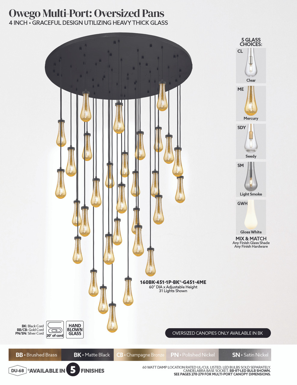 INNOVATIONS 160BK-451-1P-BB-G451-5CL-20 Owego 31-Light Multi Pendant Brushed Brass