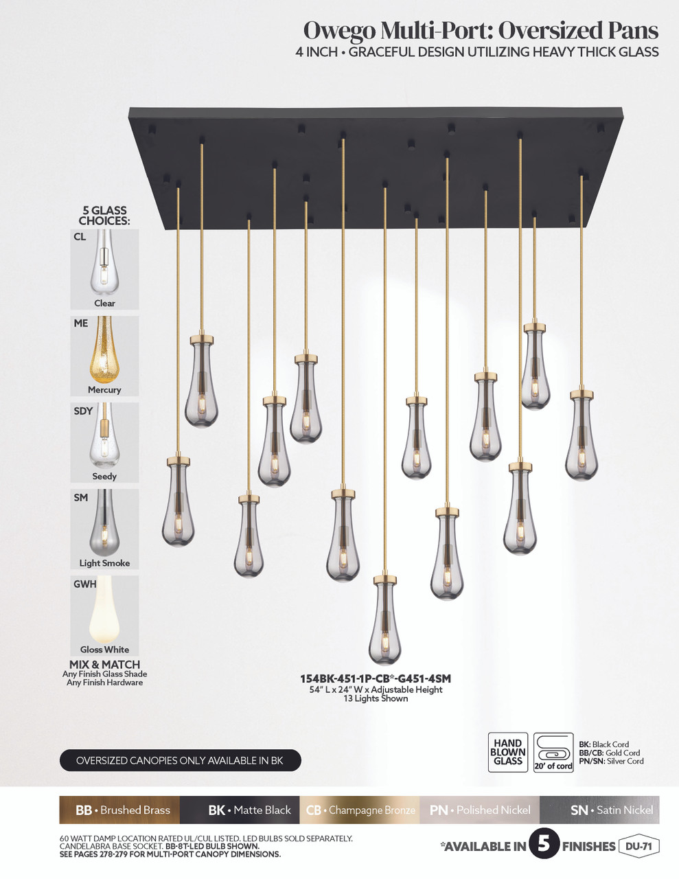 INNOVATIONS 154BK-451-1P-PN-G451-4SM Owego 13-Light Multi Pendant Polished Nickel