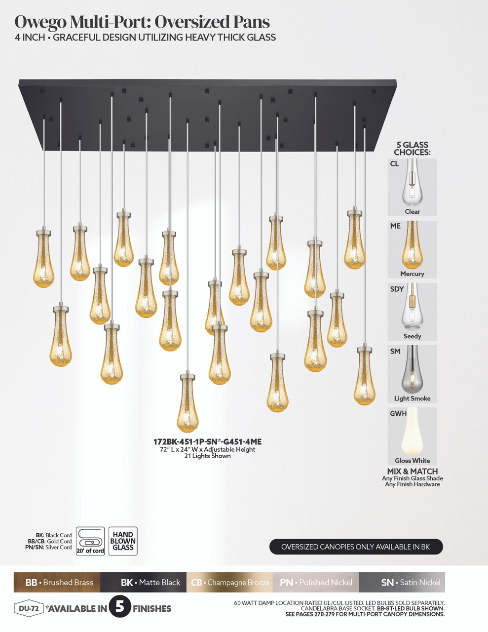 INNOVATIONS 172BK-451-1P-PN-G451-4GWH Owego 21-Light Multi Pendant Brushed Polished Nickel