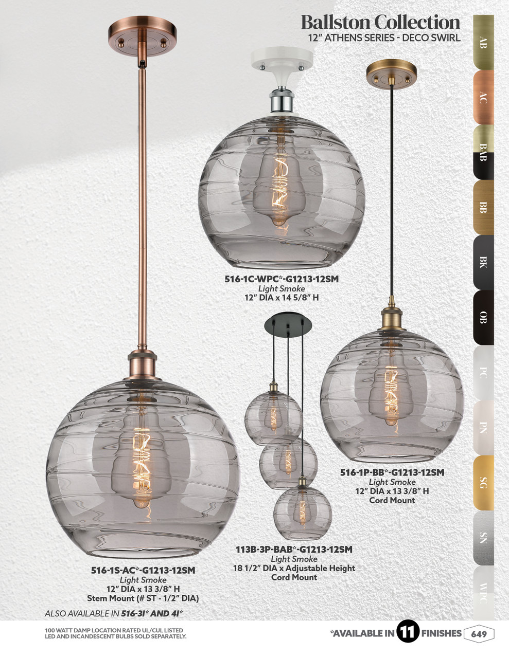 INNOVATIONS 113B-3P-BAB-G1213-12SM Athens Deco Swirl 3-Light Multi Pendant Black Antique Brass