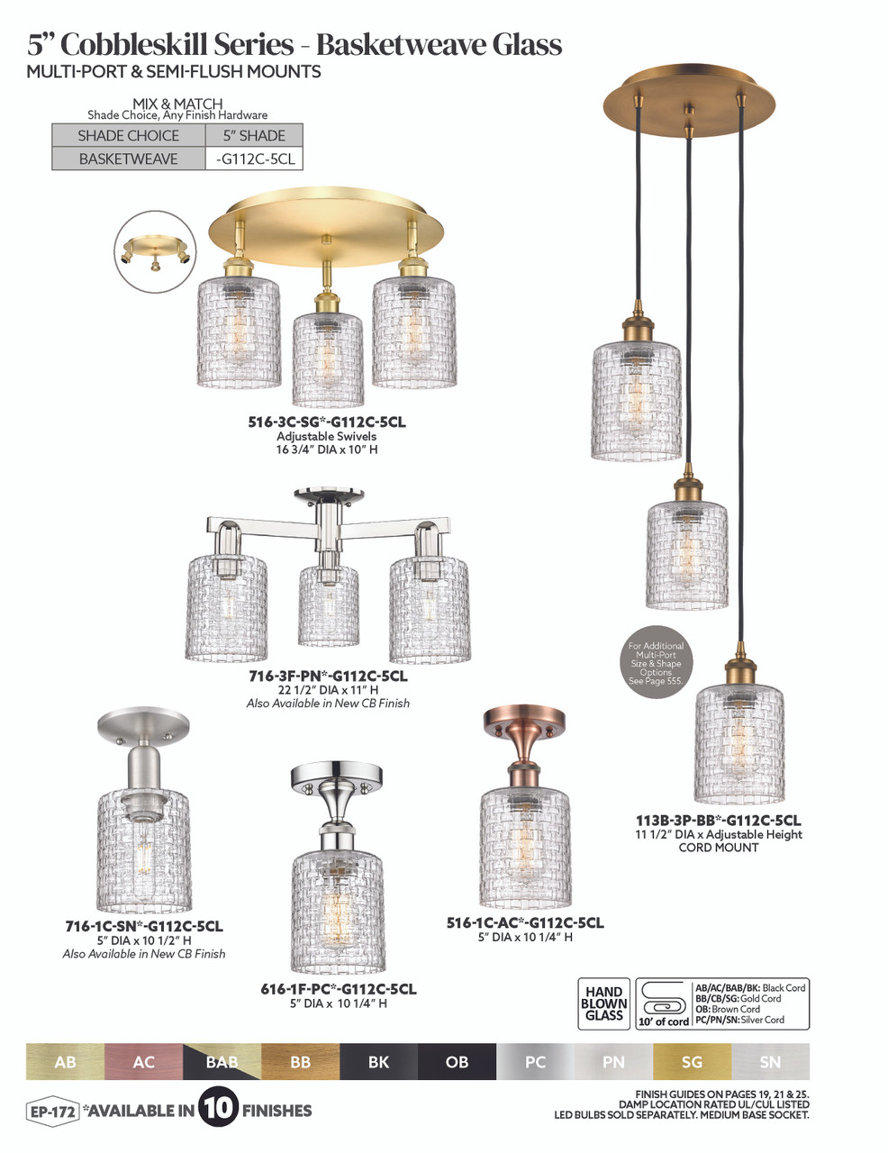 INNOVATIONS 113B-3P-PC-G112C-5CL Cobbleskill 3-Light Multi Pendant Polished Chrome