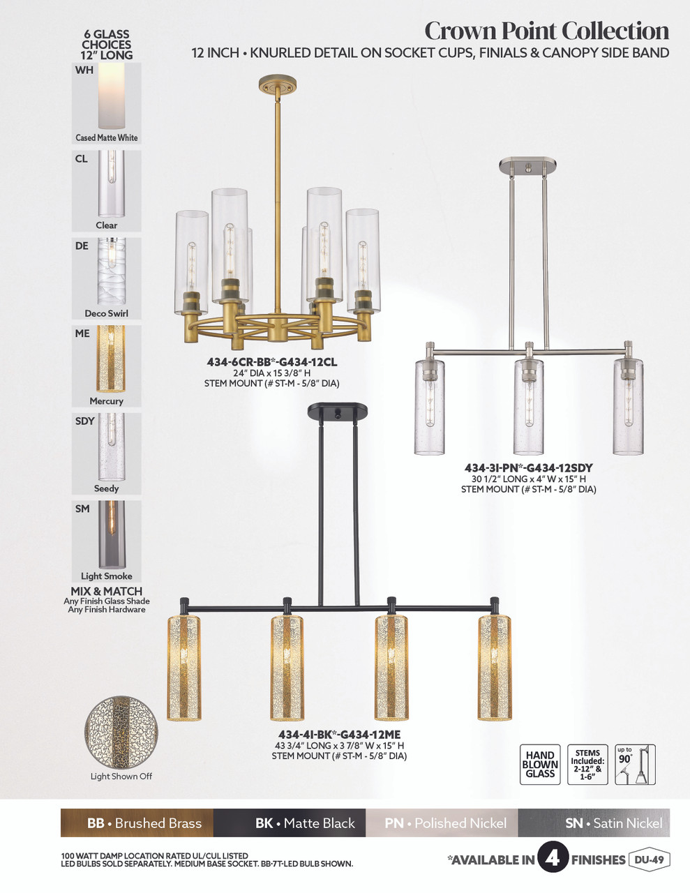 INNOVATIONS 434-4I-PN-G434-12ME Crown Point 4-Light Island Light Polished Nickel