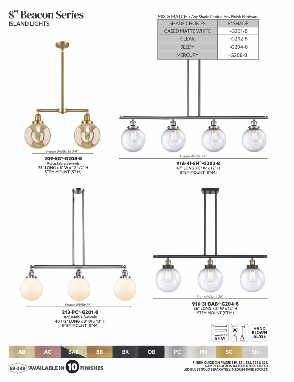INNOVATIONS 209-SG-G208-8 Beacon 2-Light Island Light Satin Gold