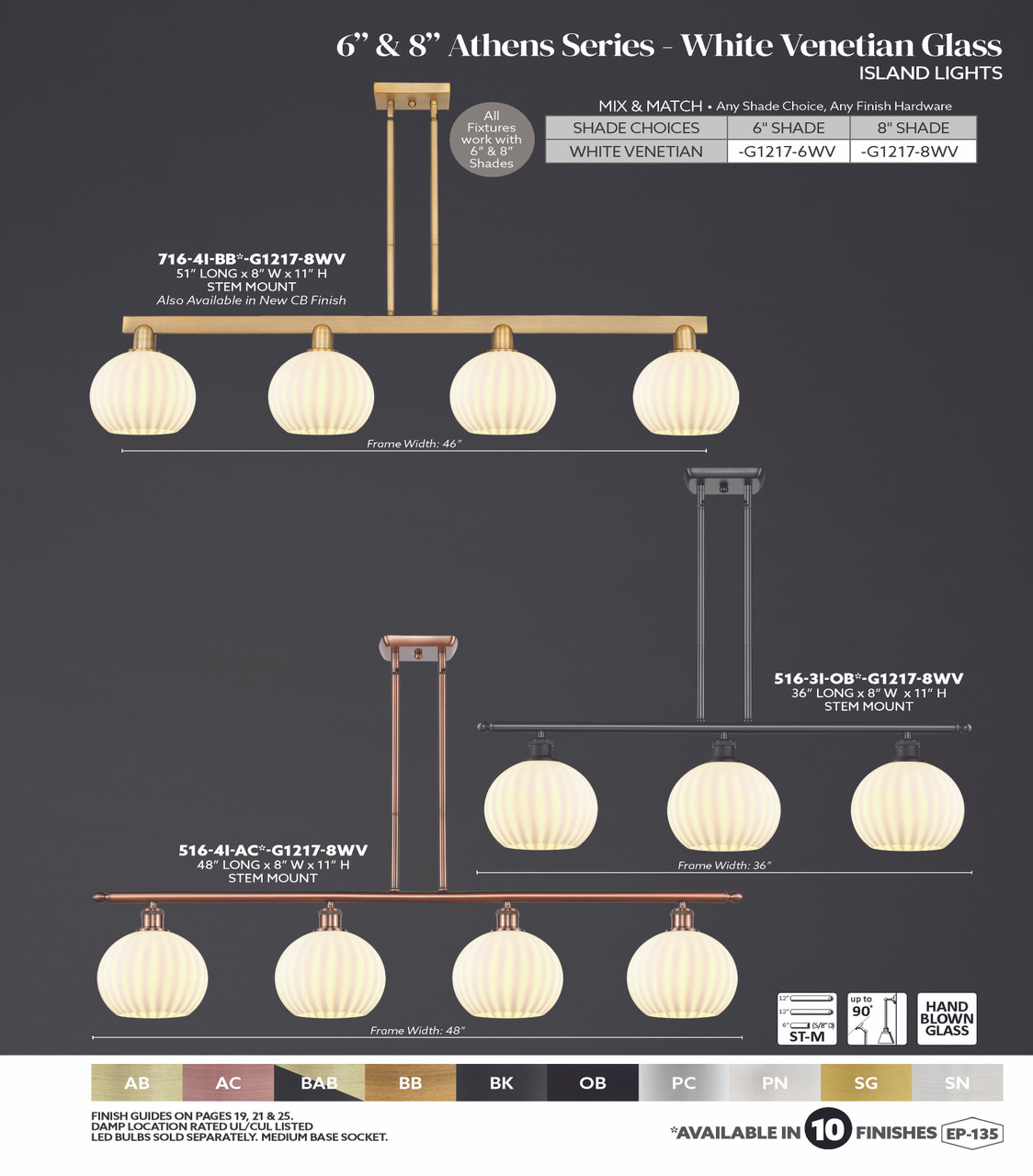 INNOVATIONS 716-4I-CB-G1217-8WV White Venetian 4-Light Island Light Champagne Bronze
